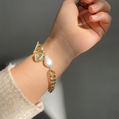 Multi layer chain face pendant bracelet jewelry gift pearl bracelet