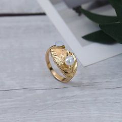Light And Luxurious Ring, Simple Personality Ring, Female Leaf, Pearl, Forefinger Ring