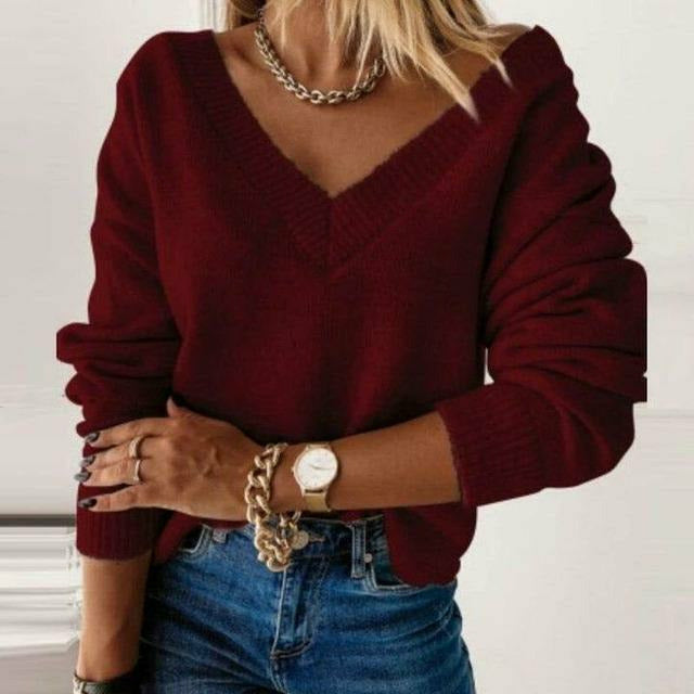 Elegant Solid V-Neck Sweater