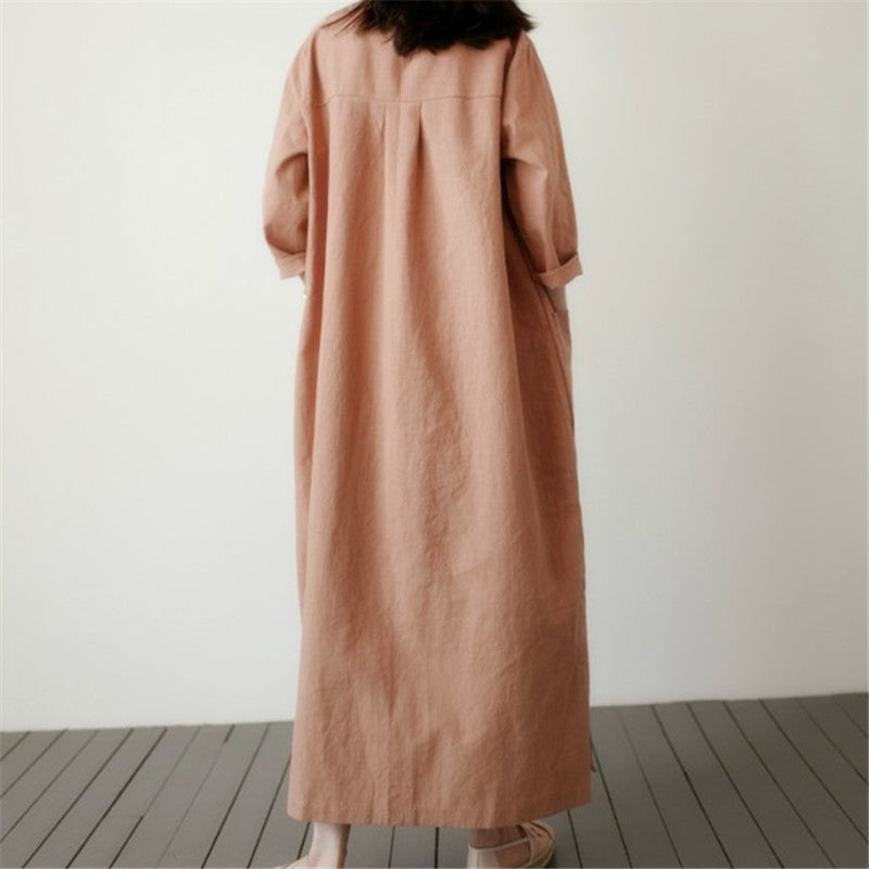 Long Dress with Cotton and Linen In Pocket