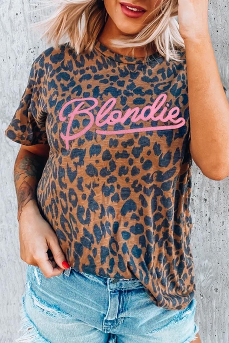 Leopard Print Pink Blondie Brown T-shirt