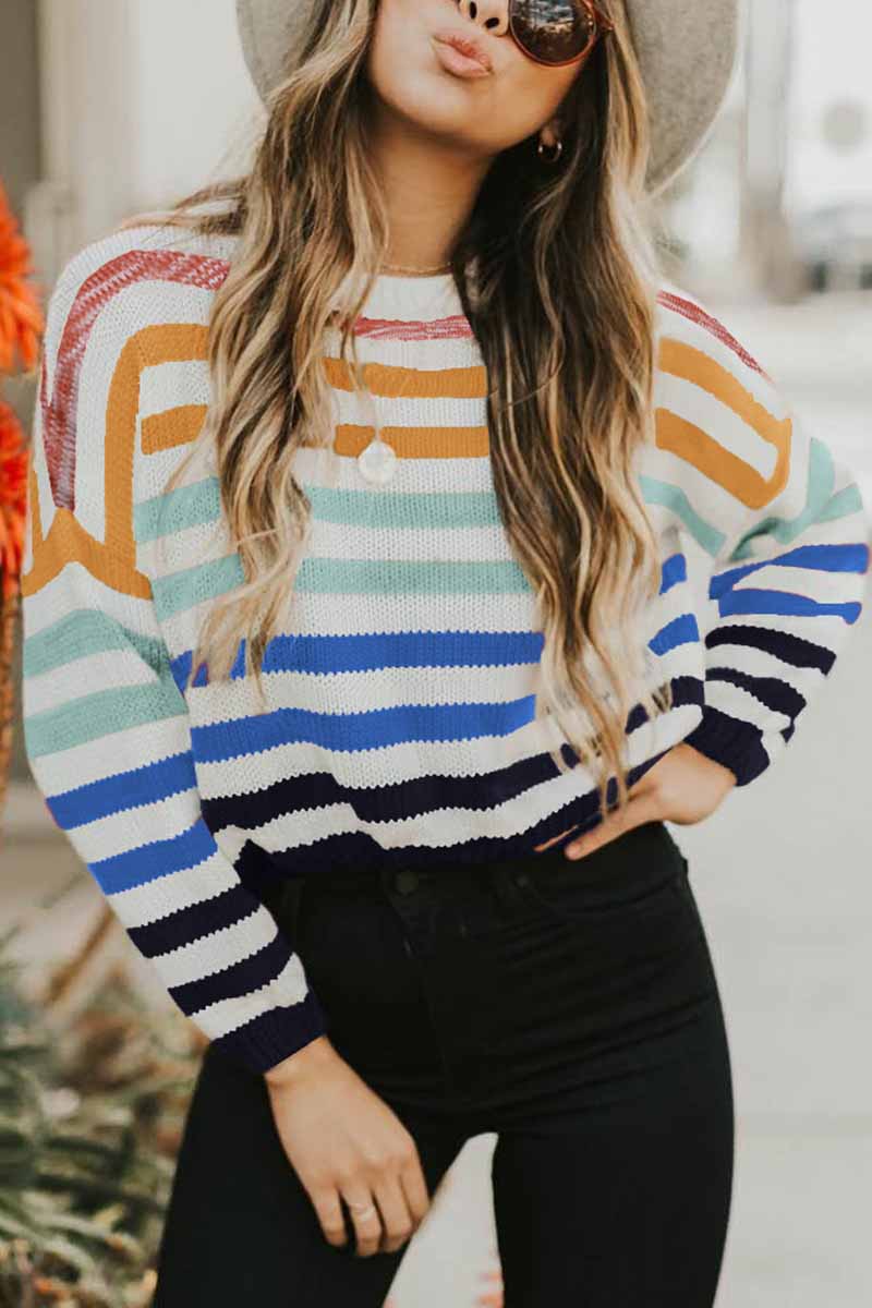 Loose O Neck Striped Sweater