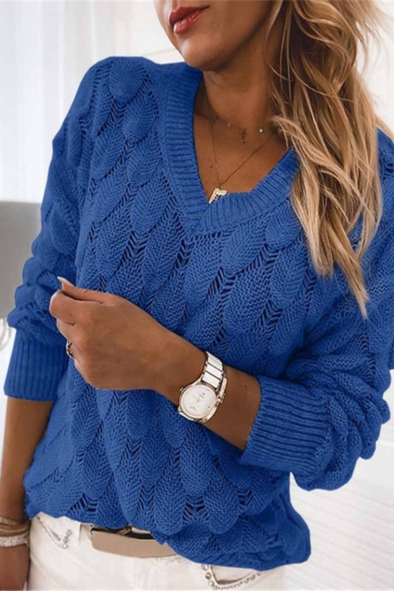 Loose V-neck Feather Solid Color Sweater(5 Colors)