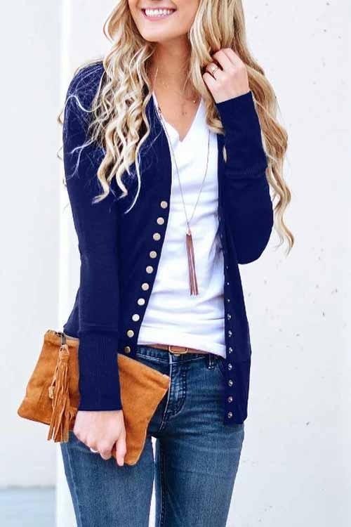 Long Sleeves Buttons Design Cardigan(7 Colors)
