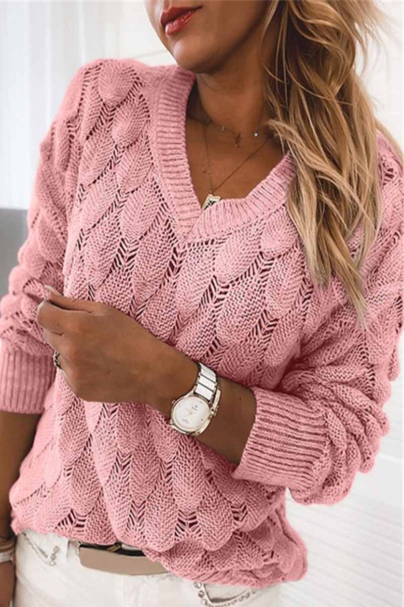 Loose V-neck Feather Solid Color Sweater(5 Colors)