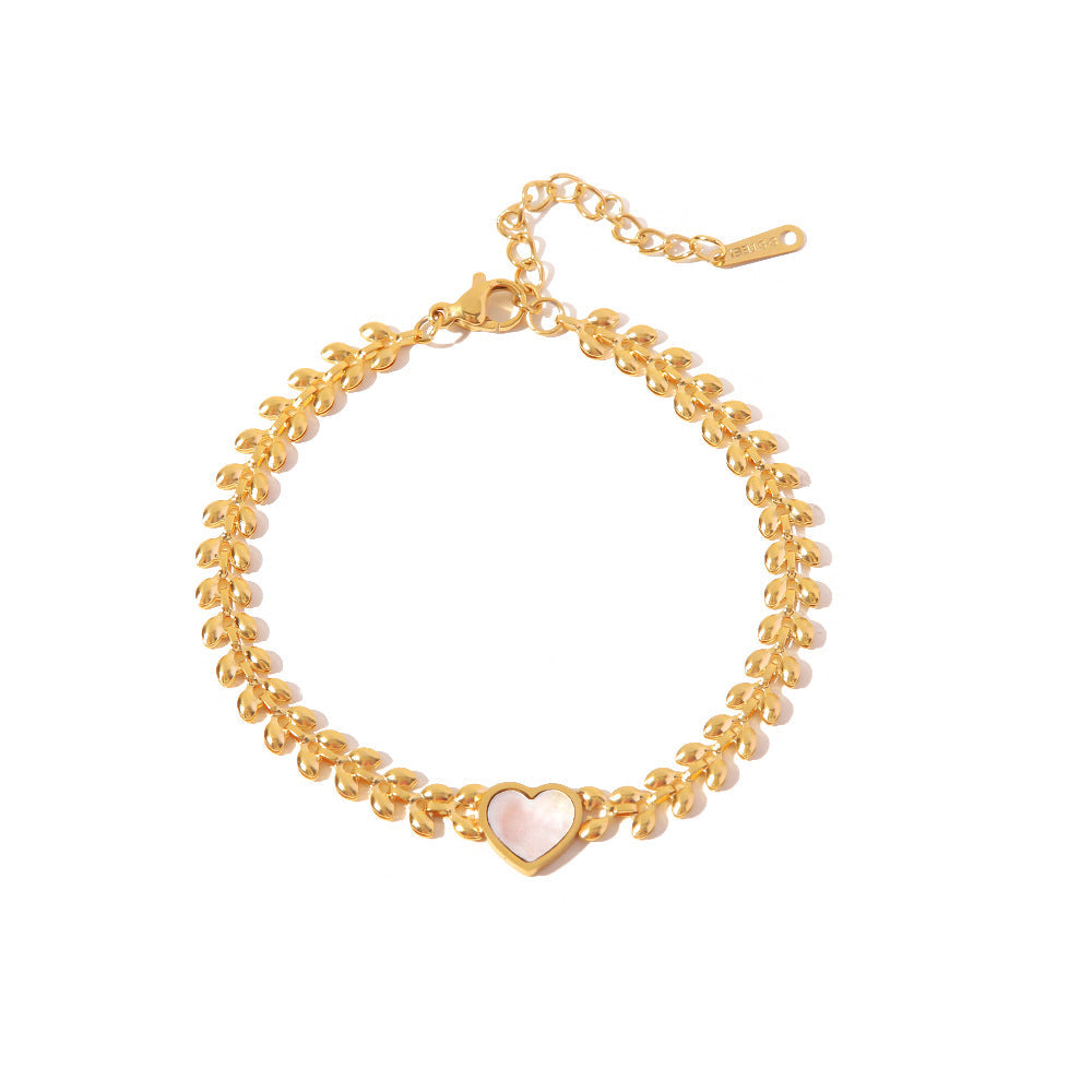 Light and luxurious wheat spike white seashells love heart bracelet does not fade cold