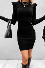 Long Sleeve Knit Bag Hip Midi Dresses(3 Colors)