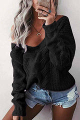 Loose V-Neck Wwist Long Sleeve Sweater