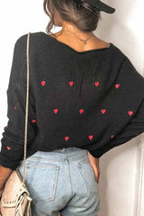 Loose V-Neck Heart-Shaped Knitted Sweater