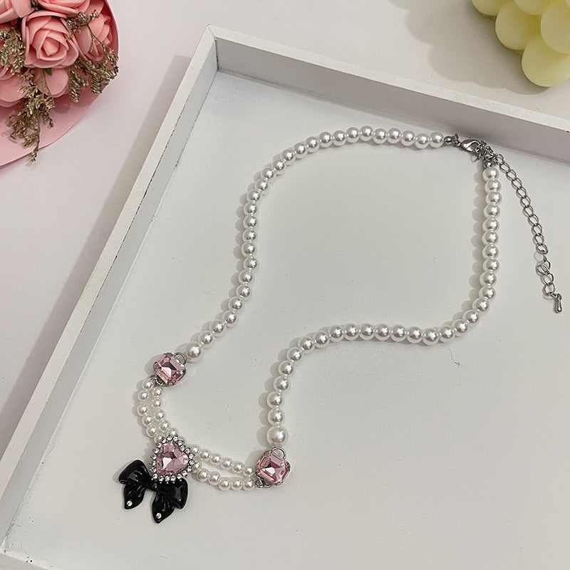Loving Heart Bow Necklace & Earrings