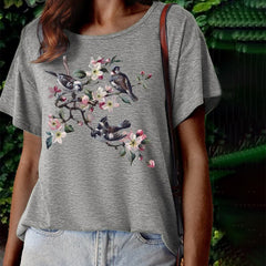 ã€?00% Cotton】Floral And Animal Print T-Shirt
