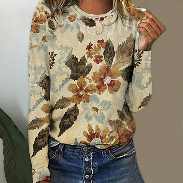 Vintage Leaf Print T-Shirt