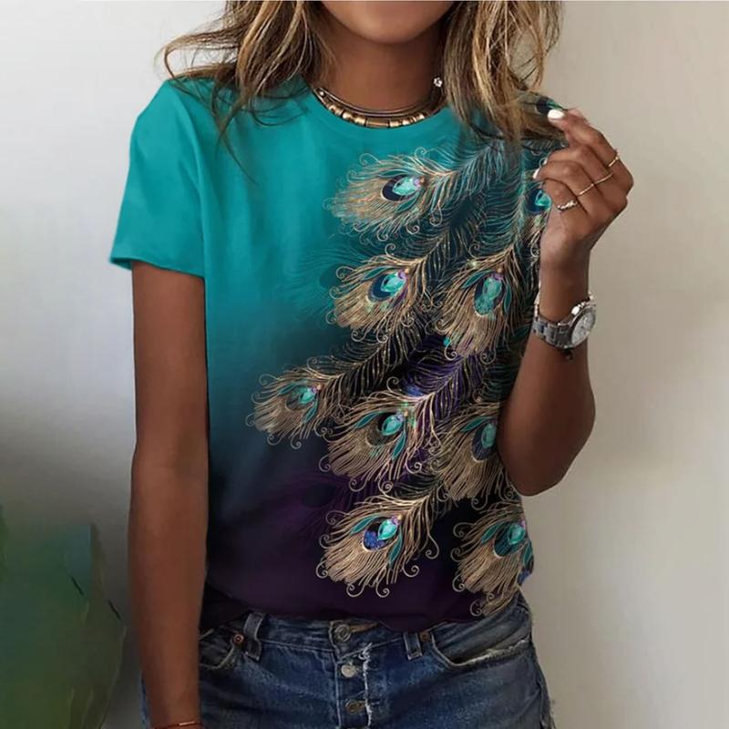 Casual Feather Print T-Shirt