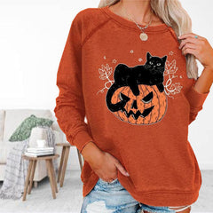 ã€?00% Cotton】Cat Print Halloween T-Shirt