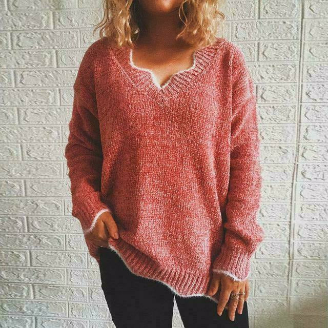 Casual V-Neck Solid Sweater