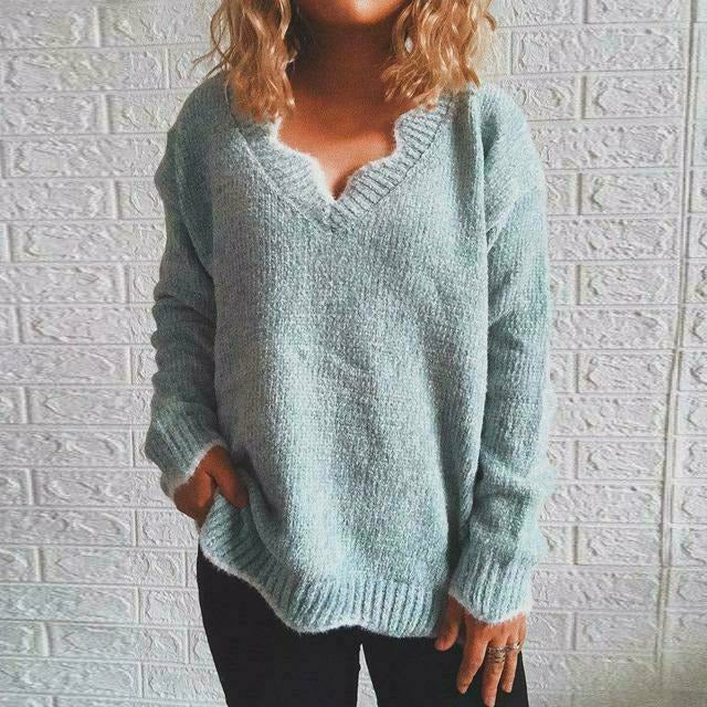 Casual V-Neck Solid Sweater